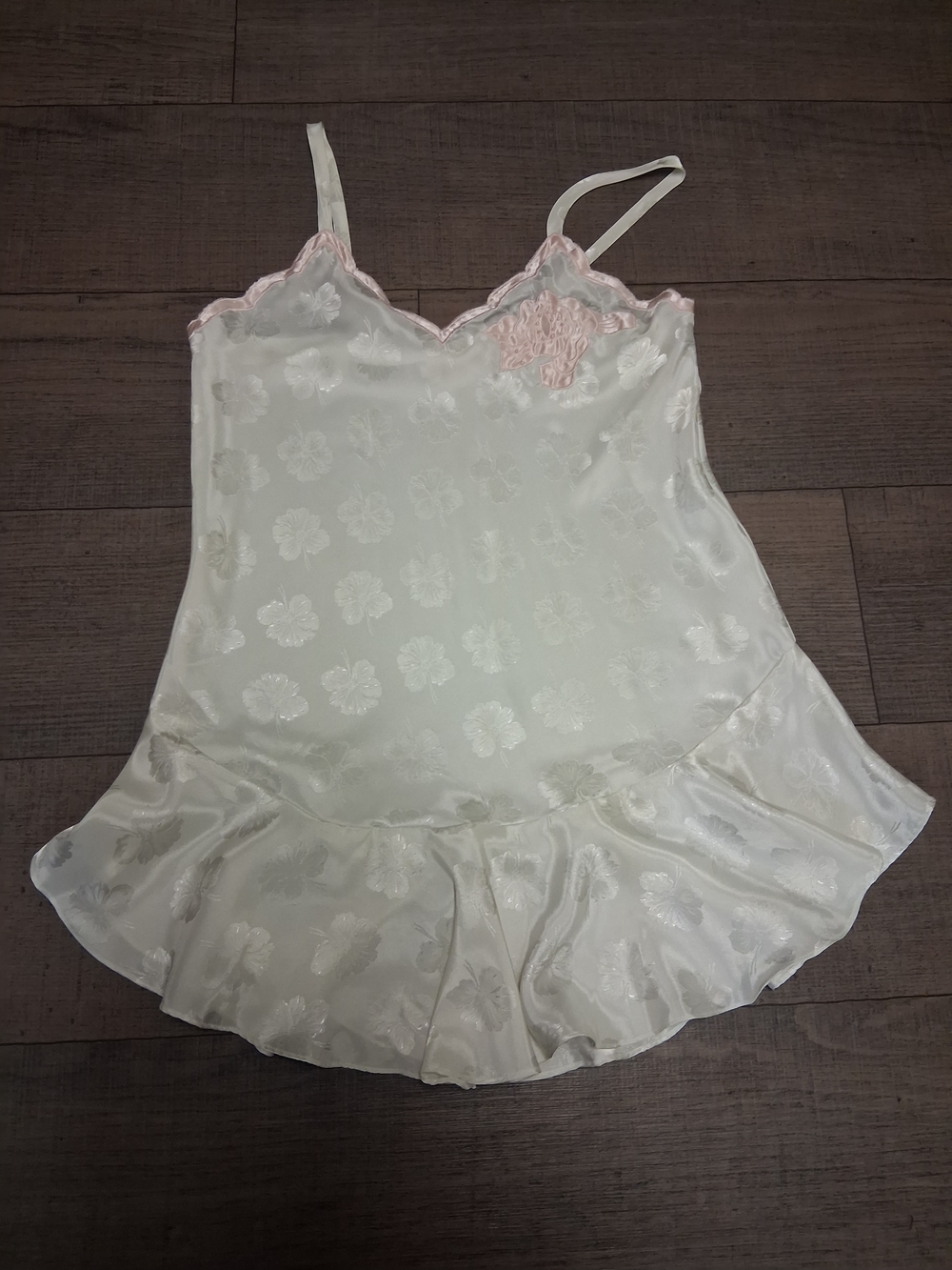 Vintage Gold Label Victoria's Secret Ivory Chemise with Pink Lace Trim